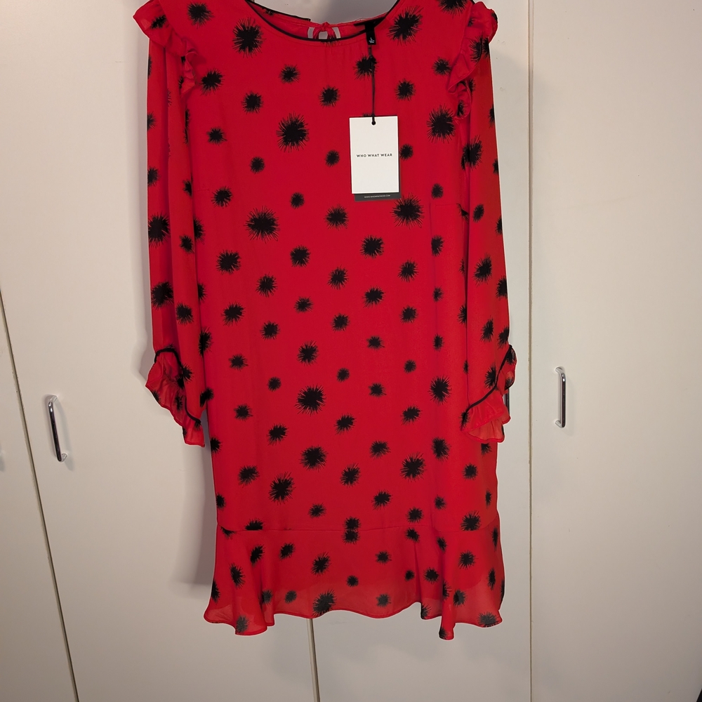 Red Dress with Black Floral Pattern